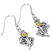 Thistle Silver Earrings w Citrine Stone, e295